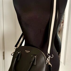 Kate Spade Medium Dome Sylvia Black Crossbody Bag Along w Striped Guitar Strap!